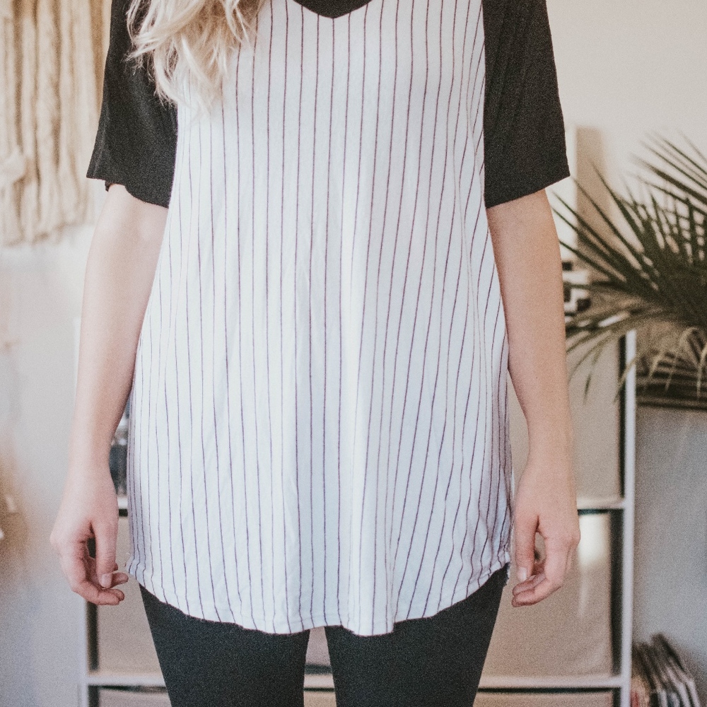 Long striped baseball tee